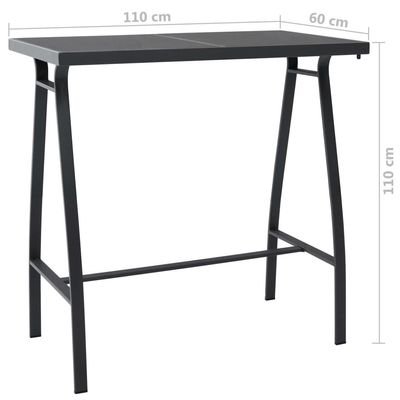 Garden Bar Table Black 110x60x110 cm Tempered Glass