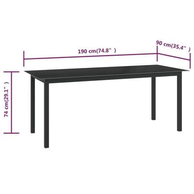 Garden Table Black 190x90x74 cm Aluminium and Glass