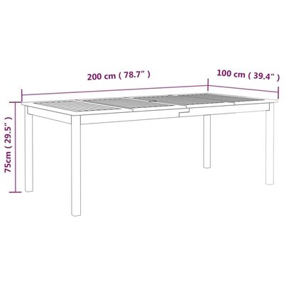 Garden Table Grey 200x100x75 cm Solid Wood Acacia