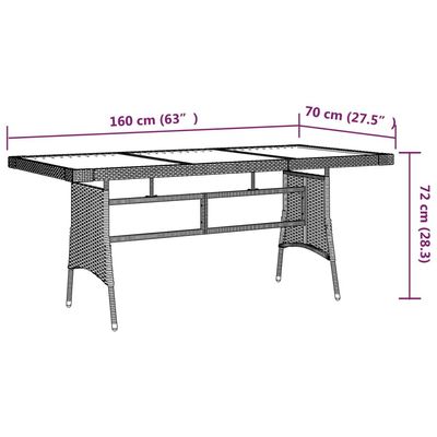 Garden Table Black 160x70x72 cm Poly Rattan & Solid Acacia Wood