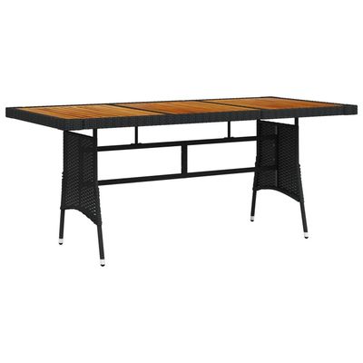 Garden Table Black 160x70x72 cm Poly Rattan & Solid Acacia Wood