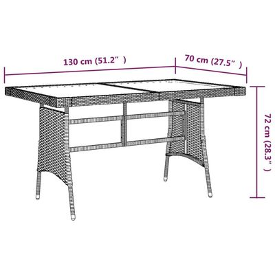 Garden Table Grey 130x70x72 cm Poly Rattan & Solid Acacia Wood