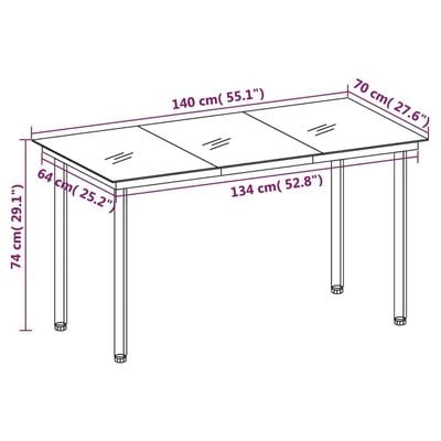 Garden Dining Table Black 140x70x74 cm Steel and Glass