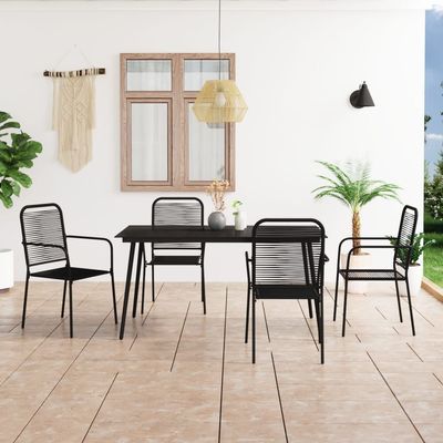 5 Piece Garden Dining Set Cotton Rope and Steel Black