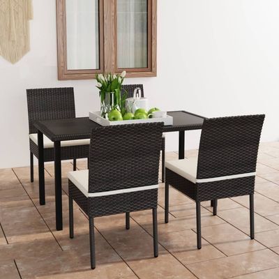 5 Piece Garden Dining Set Poly Rattan Black