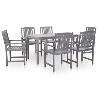 7 Piece Outdoor Dining Set Grey Wash Solid Acacia Wood