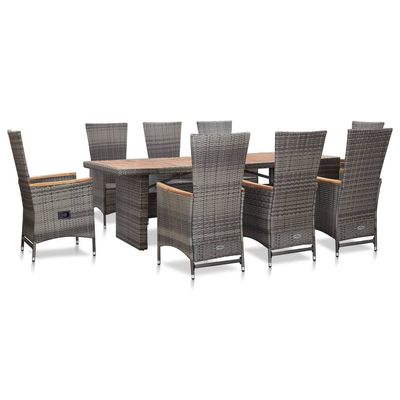 9 Piece Outdoor Dining Set with Cushions Poly Rattan Grey