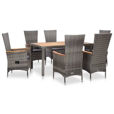 7 Piece Outdoor Dining Set with Cushions Poly Rattan Grey