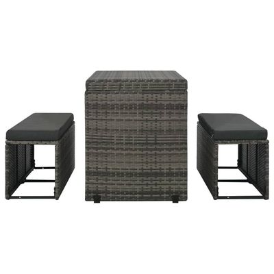 3 Piece Outdoor Dining Set with Cushions Poly Rattan Grey