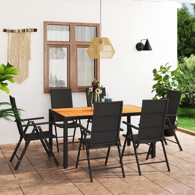 7 Piece Garden Dining Set Black and Brown