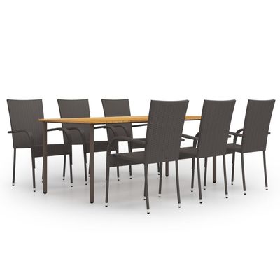 7 Piece Garden Dining Set Poly Rattan Brown