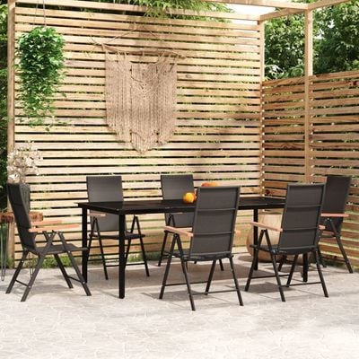 7 Piece Garden Dining Set Black