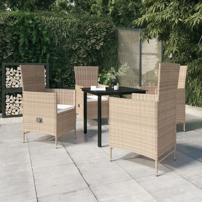 5 Piece Garden Dining Set with Cushions Beige