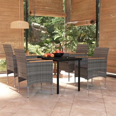 5 Piece Garden Dining Set with Cushions Grey and Black