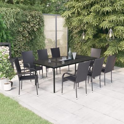 9 Piece Garden Dining Set Black