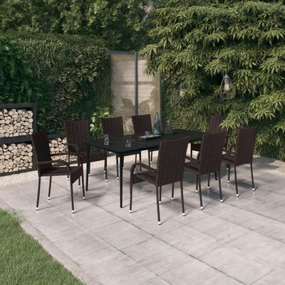 9 Piece Garden Dining Set Brown and Black