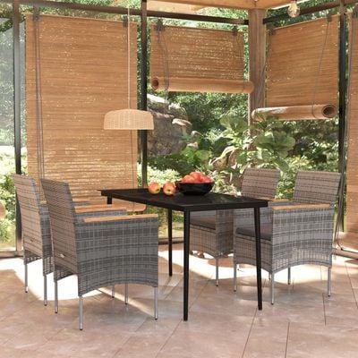 5 Piece Garden Dining Set with Cushions Grey and Black