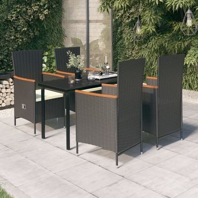 5 Piece Garden Dining Set with Cushions Black