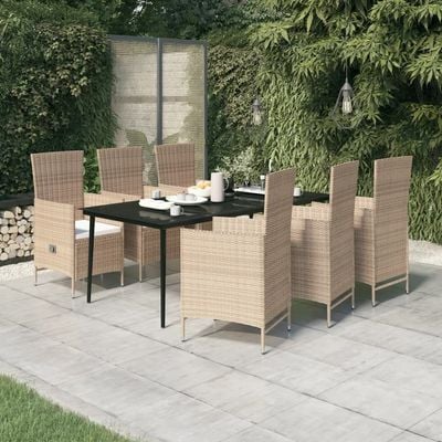 7 Piece Garden Dining Set with Cushions Beige