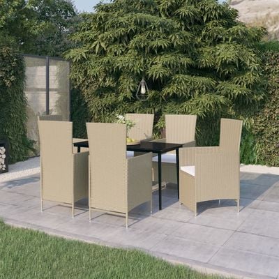 7 Piece Garden Dining Set with Cushions Beige