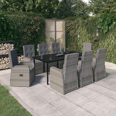 9 Piece Garden Dining Set with Cushions Grey