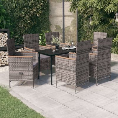 7 Piece Garden Dining Set with Cushions Grey