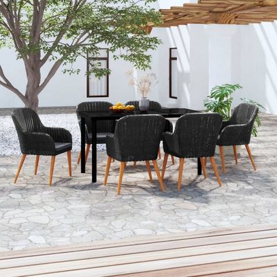 7 Piece Garden Dining Set with Cushions Black