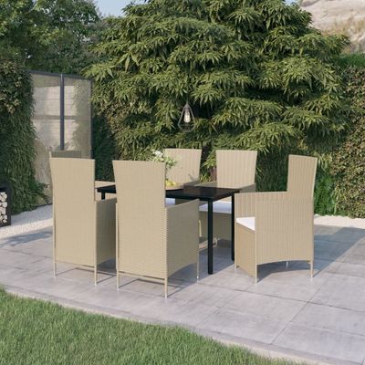 7 Piece Garden Dining Set with Cushions Beige