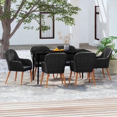 7 Piece Garden Dining Set with Cushions Black