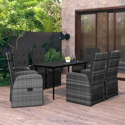 7 Piece Garden Dining Set with Cushions Grey