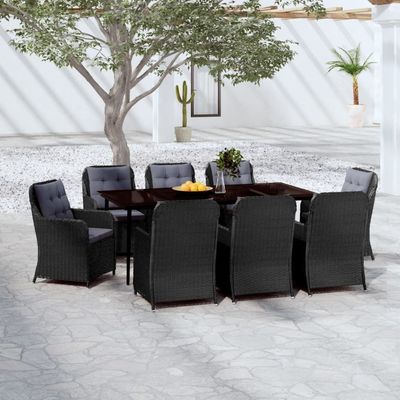 9 Piece Garden Dining Set Black