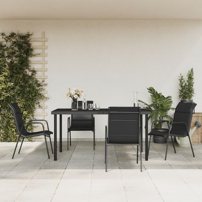 5 Piece Garden Dining Set Black Steel and Textilene