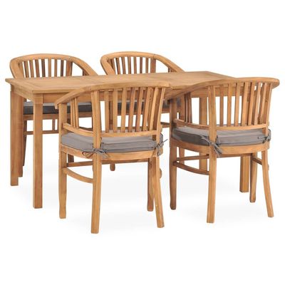 5 Piece Garden Dining Set with Cushions Solid Teak Wood