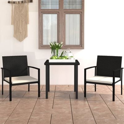 3 Piece Garden Dining Set Poly Rattan Black