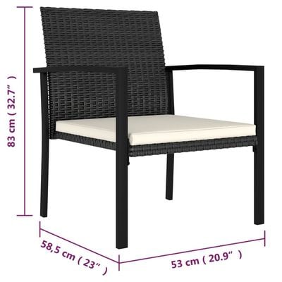 3 Piece Garden Dining Set Poly Rattan Black