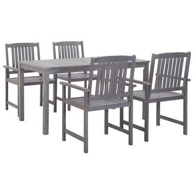 5 Piece Outdoor Dining Set Grey Solid Acacia Wood