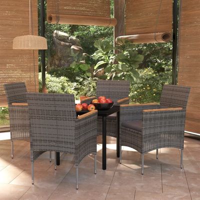 5 Piece Garden Dining Set with Cushions Grey and Black