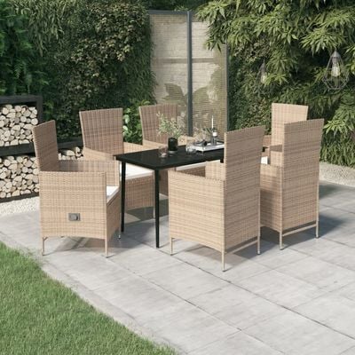 7 Piece Garden Dining Set with Cushions Beige