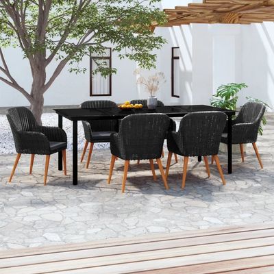 7 Piece Garden Dining Set with Cushions Black