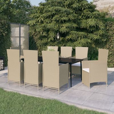 9 Piece Garden Dining Set with Cushions Beige