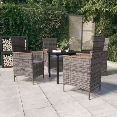 5 Piece Garden Dining Set with Cushions Grey