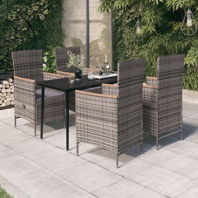 5 Piece Garden Dining Set with Cushions Grey