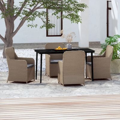 5 Piece Garden Dining Set with Cushions Brown