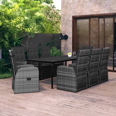 9 Piece Garden Dining Set with Cushions Grey