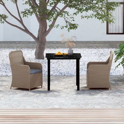 3 Piece Garden Dining Set with Cushions Brown