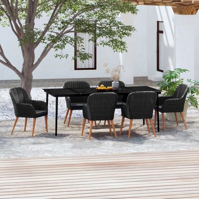 7 Piece Garden Dining Set with Cushions Black