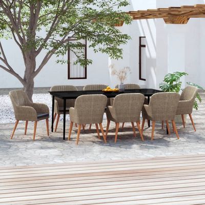 9 Piece Garden Dining Set with Cushions Brown