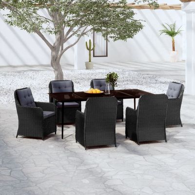 7 Piece Garden Dining Set Black