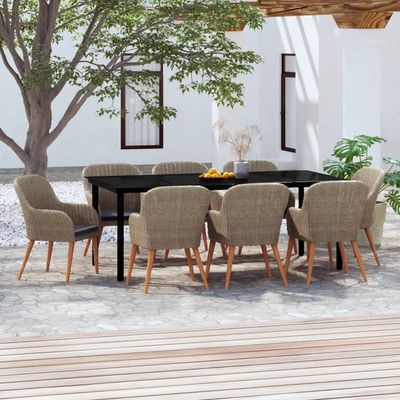 9 Piece Garden Dining Set with Cushions Brown