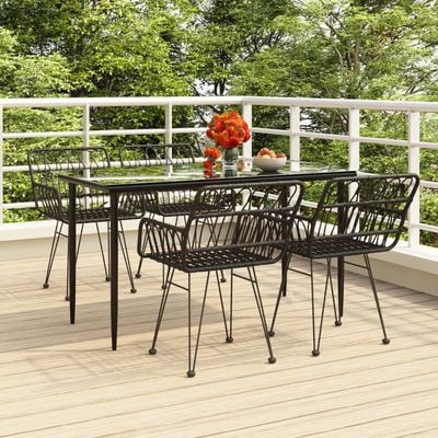 5 Piece Garden Dining Set Black Poly Rattan